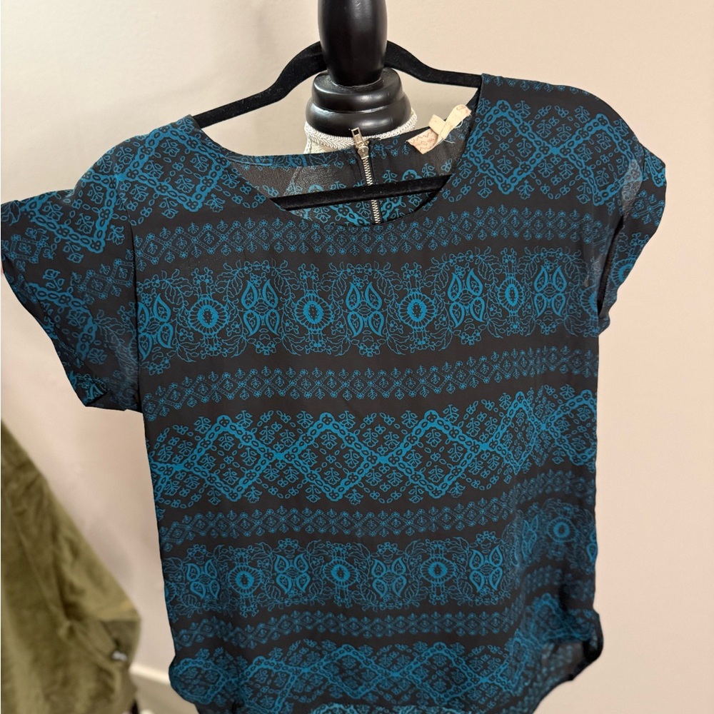 Pink Republic Black and Blue Patterned Blouse